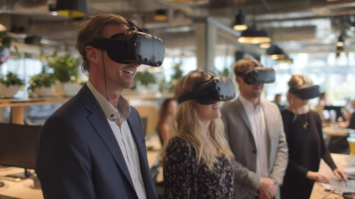 corporate people playing virtual reality team building in liège
