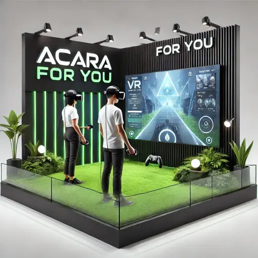 2 personnes joue un jeu de réalité virtuelle dans un stand acara for you- pod pack